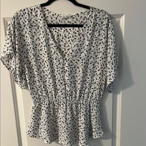Sienna Sky Black and White Smocked Peplum Top